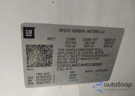 2017 GMC Yukon Sle z USA, uszkodzony, nr VIN 1GKS1AKCXHR338200